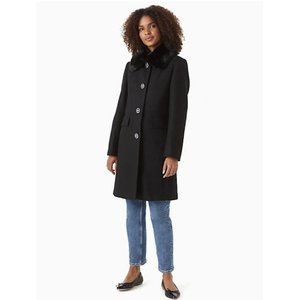 $699 Kate Spade Coat Black Jewel Button Wool Fur Collar Designer Coat Sz 10